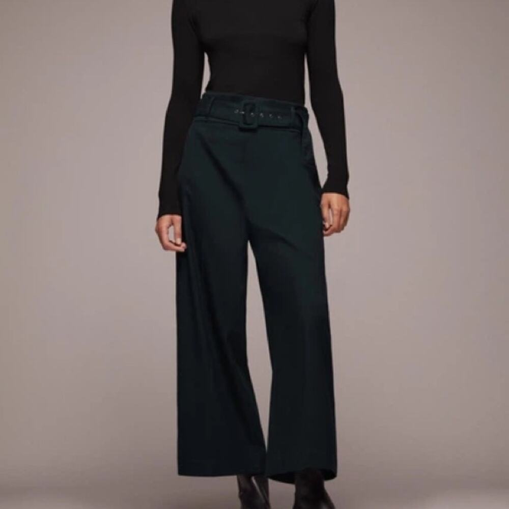 Zara High-Waisted Belted Wide Leg Culotte Trousers L Juniper Green